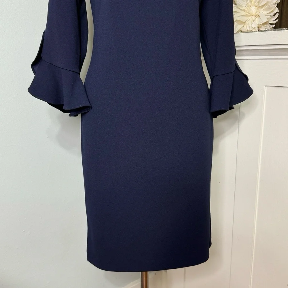Karl Lagerfeld Navy Shift Dress with Tulip Bell Sleeves 12 Large - Picture 4 of 10